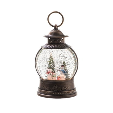 Starlight Collection, Brown Plastic Antique Oval Lantern LED Snow Globe with Snowman-Scape