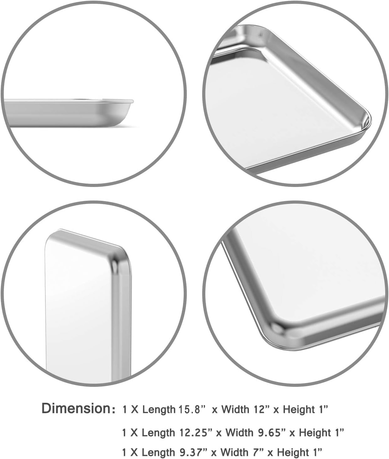 Baking Sheet Set of 3 Stainless Steel Cookie Cooking Pan for Baking & Roasting