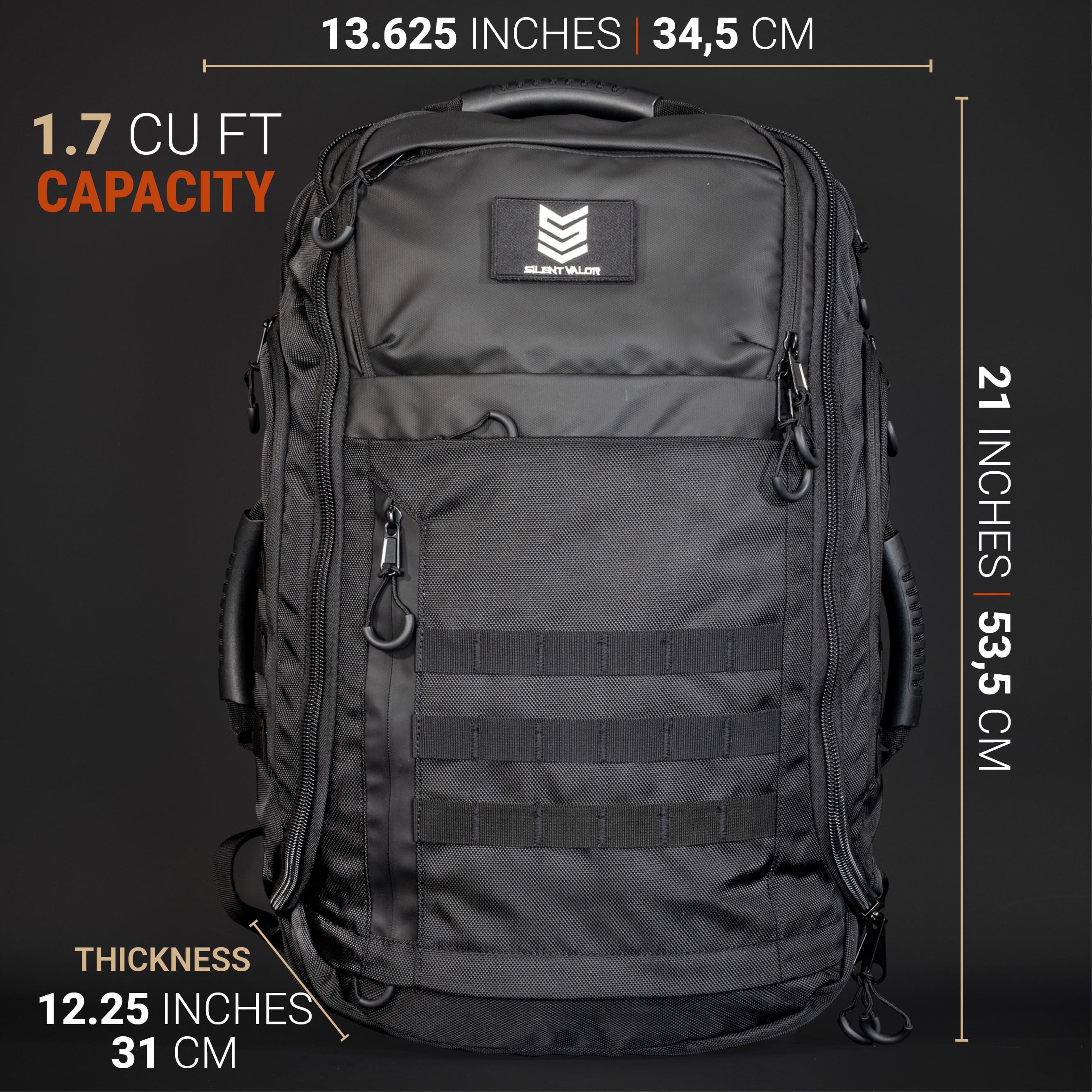 Silent Valor CARGO Tactical Backpack - 1.7 CU FT 3-Day Pack - Inner and Outer MOLLE System - RF & NFC Shielded Pockets - Waterproof - Duffle Convertible