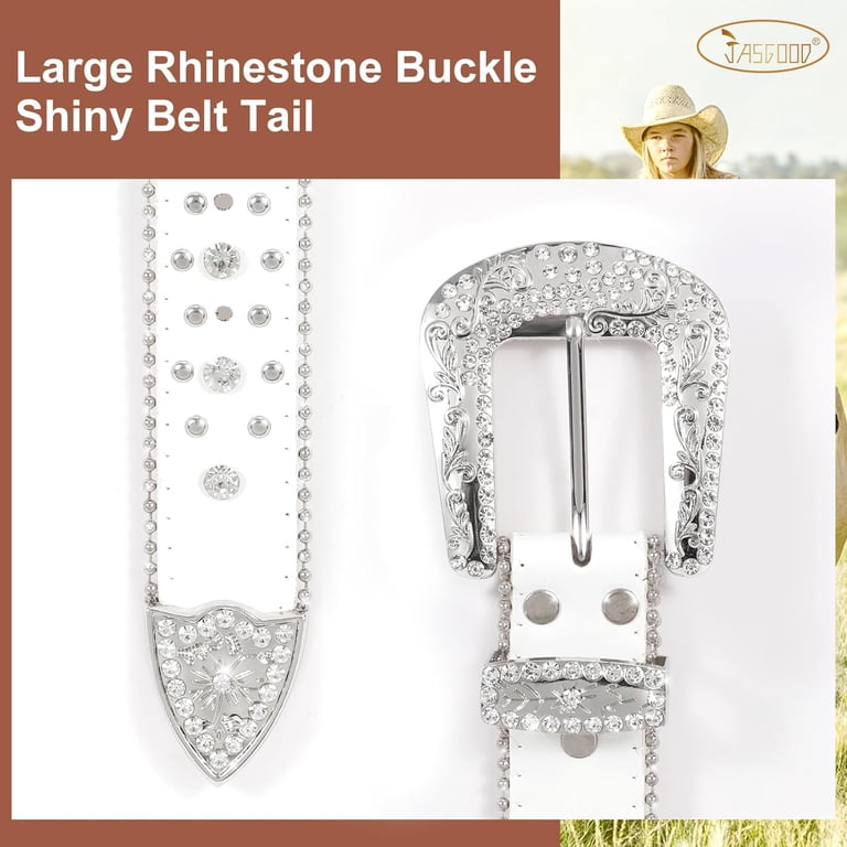 Rhinestone Studded Belt for Men Women, Western Leather Belt  display picture 1