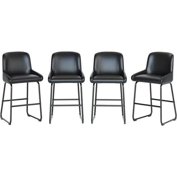 Bar Stools Set of 4, PU Leather Counter Height Barstools with Back and Footrest, Upholstered Bar Chairs for Dining Room Kitchen Island, Black