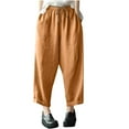 thumbnail image 2 of RongHuan Linen Pants for Women Fashion Elastic Waist Casual Pants Soild Color Jogger Sweatpants, 2 of 7