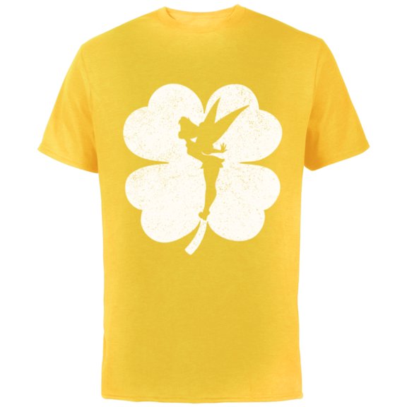 Disney Tinker Bell 4-Leaf Clover Silhouette St Patrick's Day - Short Sleeve Cotton T-Shirt for Adults - Customized-Yellow