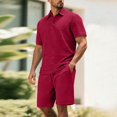 thumbnail image 2 of hotojiny Men's 2 Pieces Outfits Shirt and Shorts Set Breathable Solid Color Collared Golf Top Lightweight Matching Sweatsuit(Wine,X-Large), 2 of 7