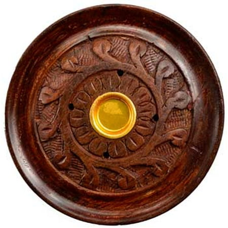 Incense Burner Mandala in Lotus Design Wood Carved Brass Center for Cones Burning or Holes For Stick Burning Meditation Relaxation Tool 3 (Best Incense For Relaxation)