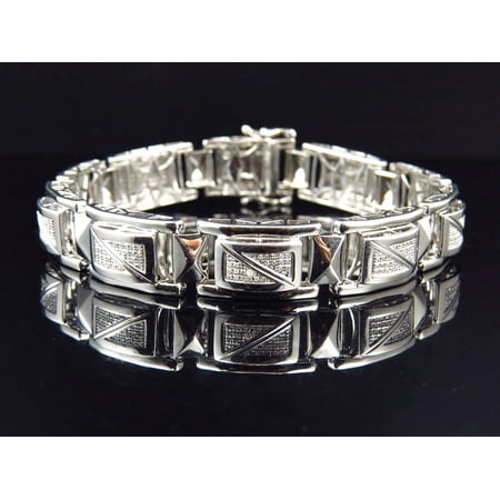 Genuine Diamond Cut Out Link Style Bracelet In White Gold Finish 12MM (1.0Ct)