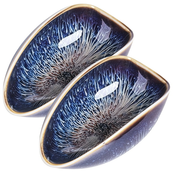 2 PCS Ceramic Coffee Scoops, Tea Leaf Holder Scoop Dish, Unique Tenmoku Glazed Bowl for Loose Tea, Coffee Beans, Salt, Spices, Jewelry Display, Decorative Accessory, 4.4 x 2.6 x 1.8 in