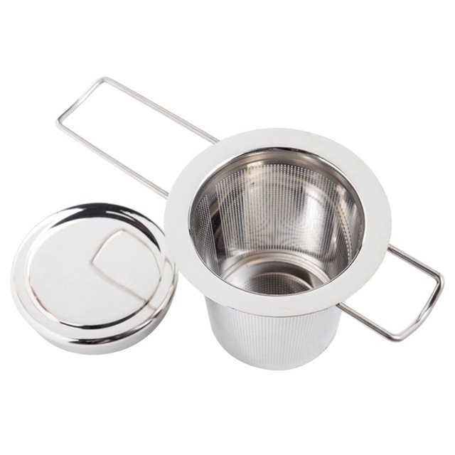 Infusor de té de acero inoxidable con mango largo plegable, colador de té con tapa y filtro, accesorios para té