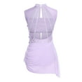 thumbnail image 2 of YiZYiF Womens Shiny Rhinestone Sleeveless Mesh Dance Dress Lyrical Dancewear Figure Skating Costume Light Purple L, 2 of 7