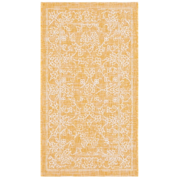 SAFAVIEH Courtyard Darin Botanical Indoor/Outdoor Area Rug, Gold/Ivory, 2' x 3'7"