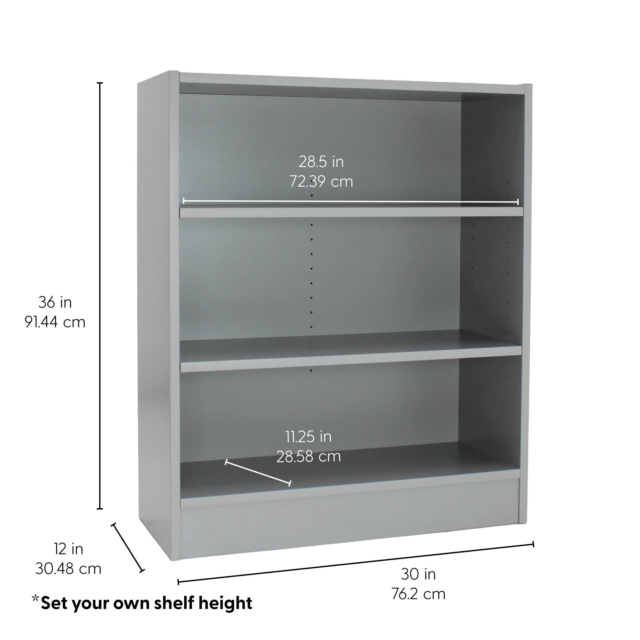 Factory Direct Partners All Ages Laminate Bookcase 3-Shelf 36" Height - Gray
