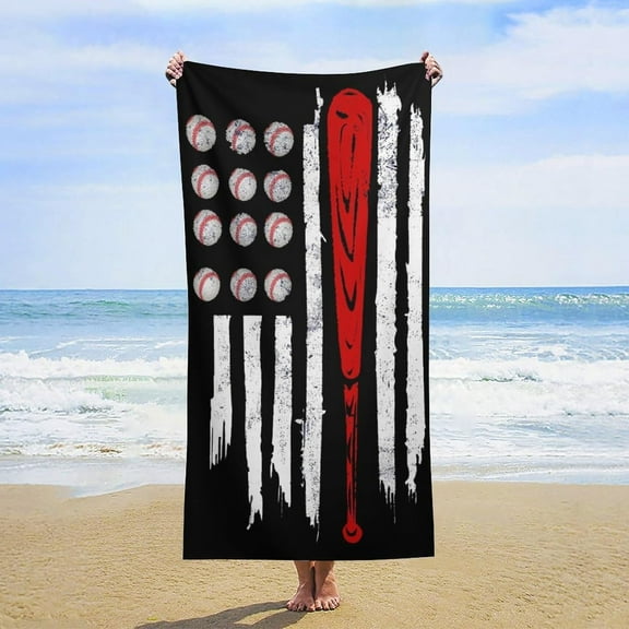 American Flag Baseball Beach Towel, Sand Proof Swimming Bath Blanket Pool Towel for Travel Camping Yoga Sport, 60x30IN