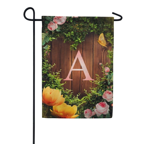 America Forever Spring Monogram Garden Flag Letter A 12.5 x 18 inches Double Sided Vertical Outdoor, Yard, Lawn, Seasonal Decorative Beautiful Flowers, Garden, Summer Butterfly Garden Flag