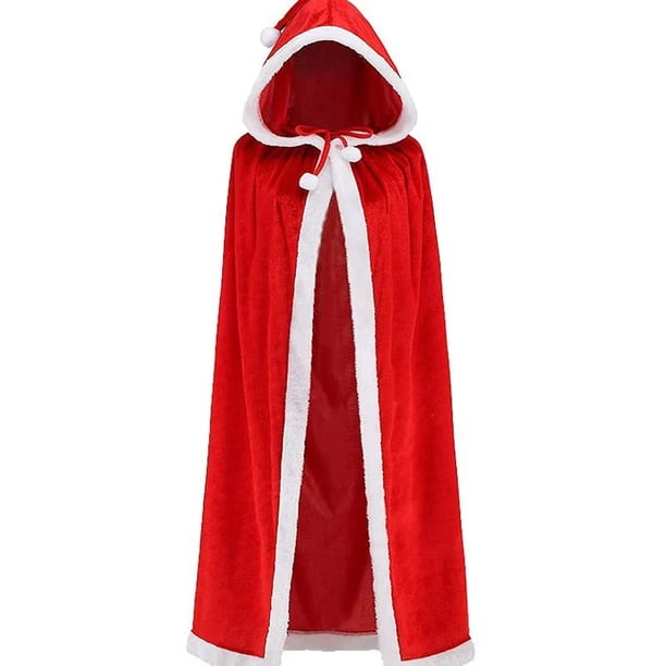 Xiao Hua Capa de Papá Noel de terciopelo rojo - Capa con capucha de terciopelo y ribete de piel blanca. Disfraz navideño de Papá Noel y Sra. Claus con capucha - Para adultos y niños, 59.06 pulgadas