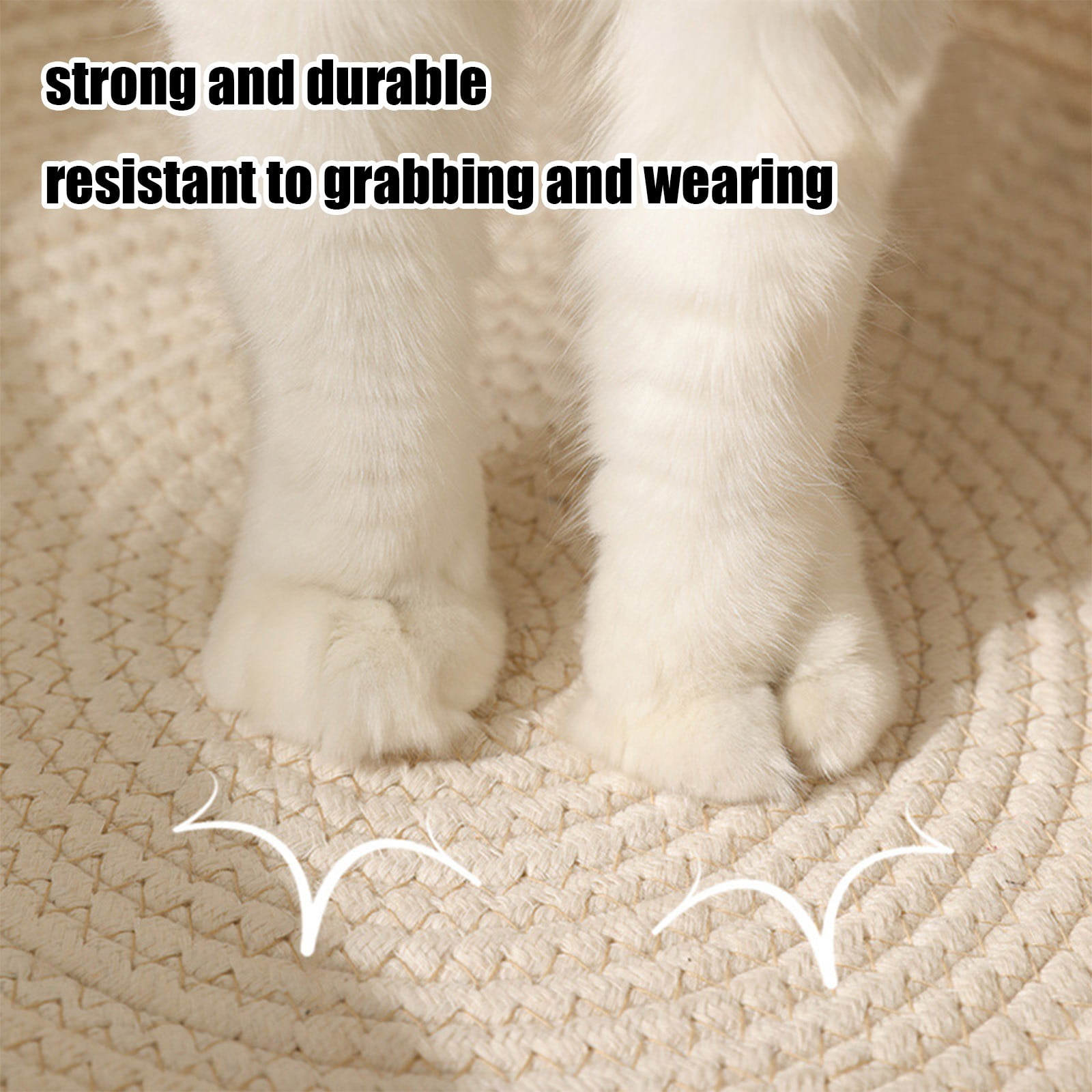 SPOORYYO Cat Basket, Pets Hand Woven Sleeping Bed Basket, Rope Round Cat Nest with Built-in Scratching Pad and Play Ball for Cats and Dogs All-Season