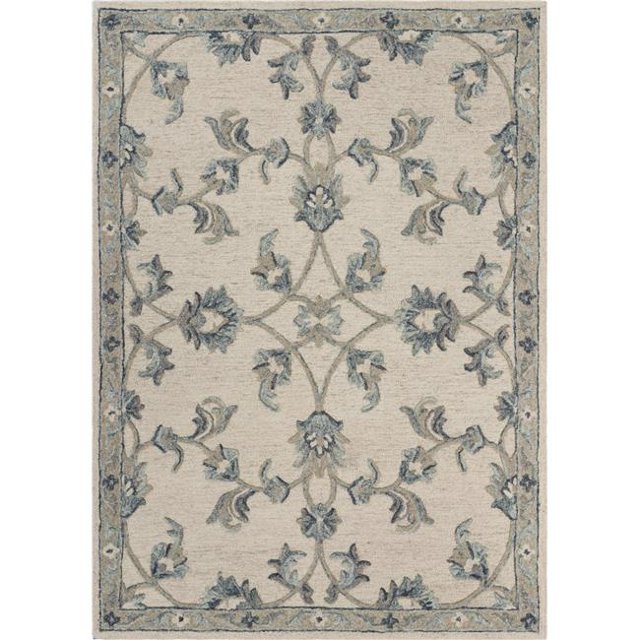 LR Resources VICTO81581IVO5070 5 x 7 ft. Mirroring Floral Bloom Area Rug, Ivory & Light Blue