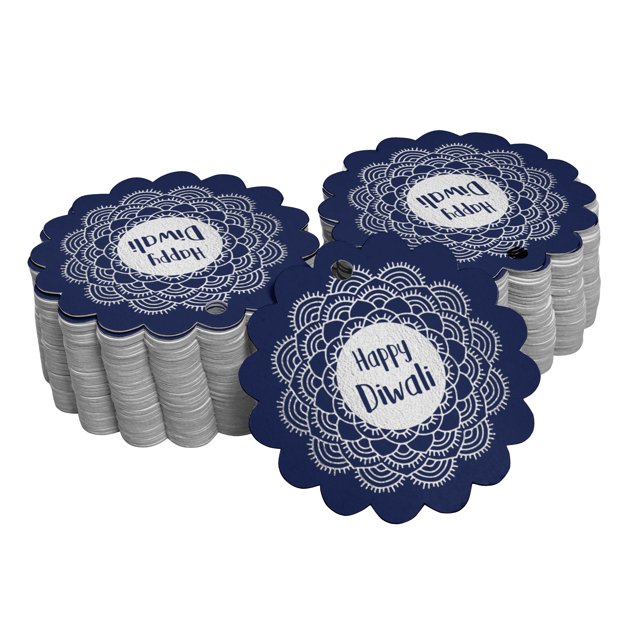 Inkdotpot 100 Pack Real Silver Foil Paper Tags Happy Diwali Favor Hang Tags