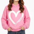 thumbnail image 3 of WAVSUF Girls Hooded Sweatshirts, Heart Print Hooded Long Sleeve Fall Casual Daily Pullover Pink 7-8, 3 of 7