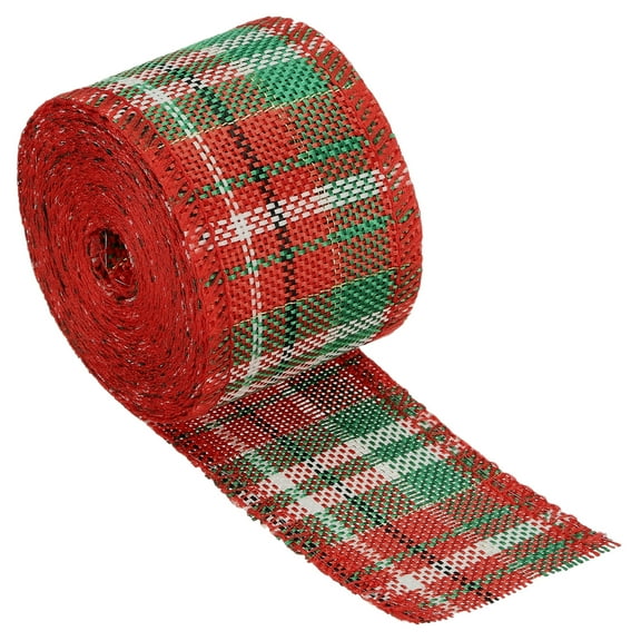 Uxcell 2 Inch Wide 6.56 Yards Polyester Gingham Ribbon Wired Edge Ribbon, 1 Pack for Decoration Green Red and White