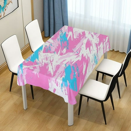 

54x54 Inch Tablecloth Polyester Square Tablecloth for Home Kitchen Dinner Decor Pink and Blue Ink Splashes