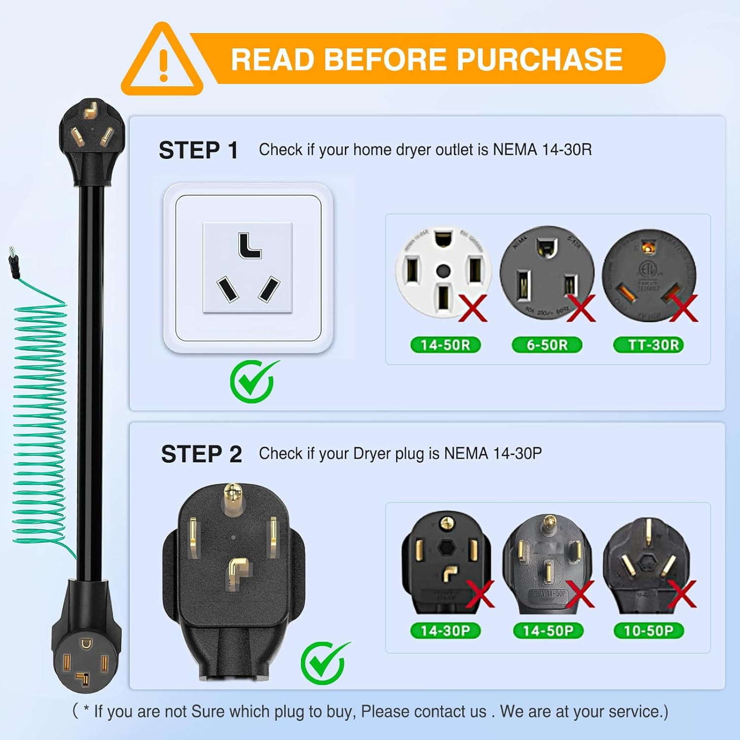 Nilight EV Dryer Adapter Cord 30 Amp to 30Amp 3 Prong 125V 3750 Watt Pure Copper Dryers Old Outlet New Plug Conversion Heavy Duty 10 Gauge Wires 10-30P to 14-30R 30M/30F