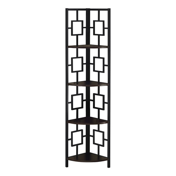62" Bookcase EspressoandBlack Metal Corner Etagere with 4 shelves