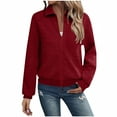 thumbnail image 2 of ZQGJB Womens Textured Knit Bomber Jacket Coat Long Sleeve Casual Full Zip up Stand Collar Lightweight Fall Fashion Jackets Outfits with Pockets Red XL, 2 of 7