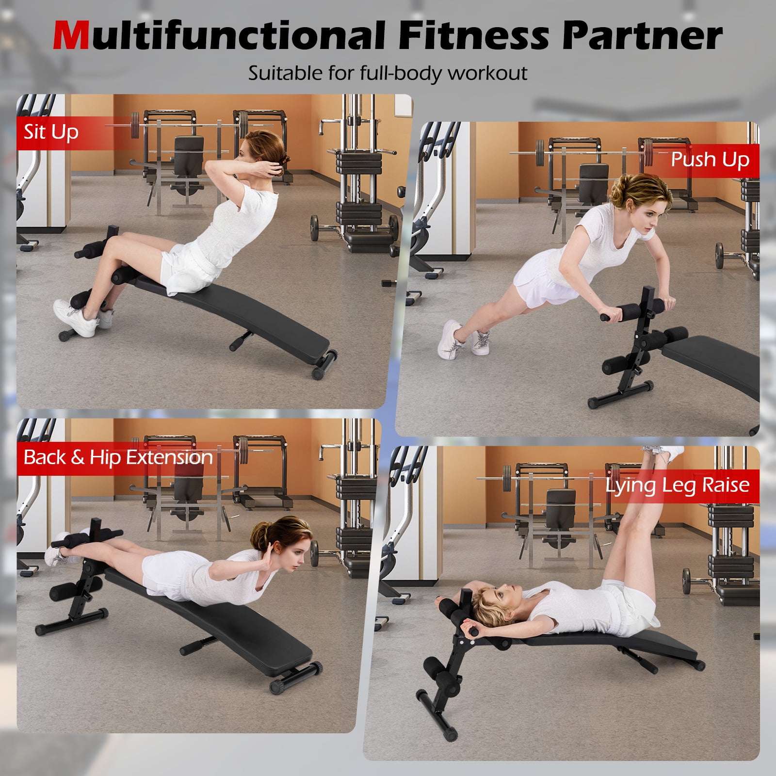 Topbuy Adjustable Decline Sit-Up Bench for Home Gym Foldable Workout Bench with Thick Seat Cushion for Full Body Exercise
