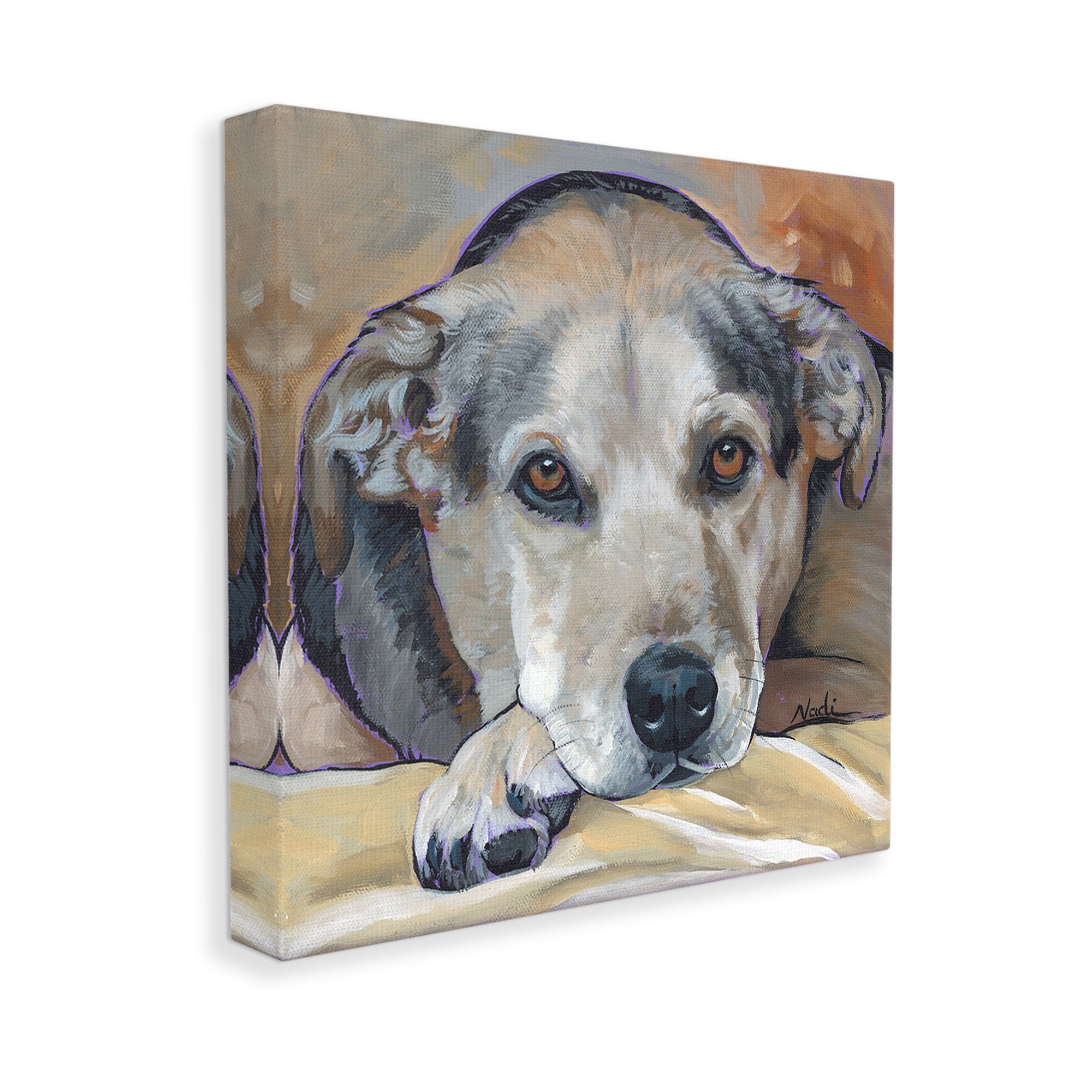 Stupell Industries Cozy Dog Portrait Animals & Insects Painting Gallery Wrapped Canvas Art Print Wall Art, 17 x 17