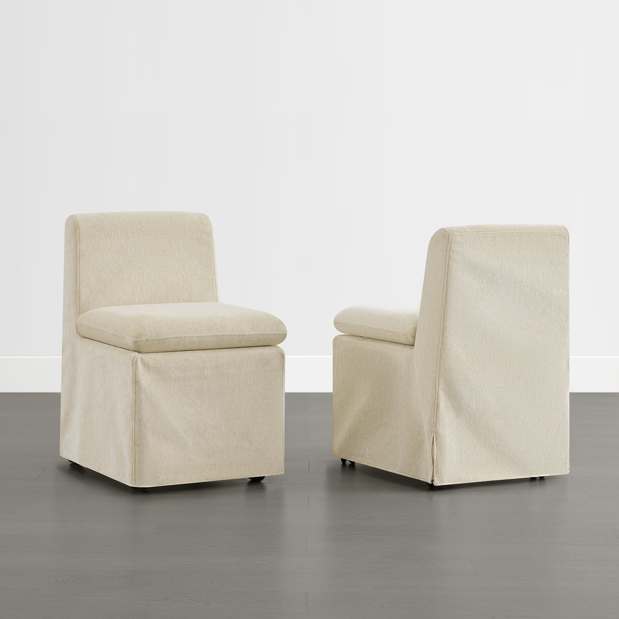 Spruce & Spring Armless Dining Chair with Casters and Washable Slipcover, Set of 2, Sand in Fabric