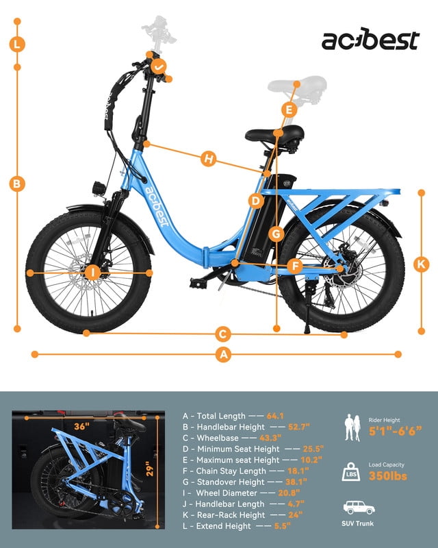 Actbest Electric Bike for Adults, 20'' Fat Tire Folding Ebike with Peak 1200W Motor, 7 Speed 28MPH, Adjustable Bike Stem,(Blue) with Saddle Bag