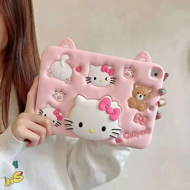Sanrio Hello Kitty Étui de Protection pour Ipad Pro11 Apple Étui de Protection Support Air4/5 Stéréo Mini6 Gel de Silice 10.2ten Générations