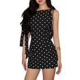 thumbnail image 2 of Women Tie Up Polka Dot Print Mini Dress Sleeveless Round Neck Open Back A-Line Short Dress Black L, 2 of 8
