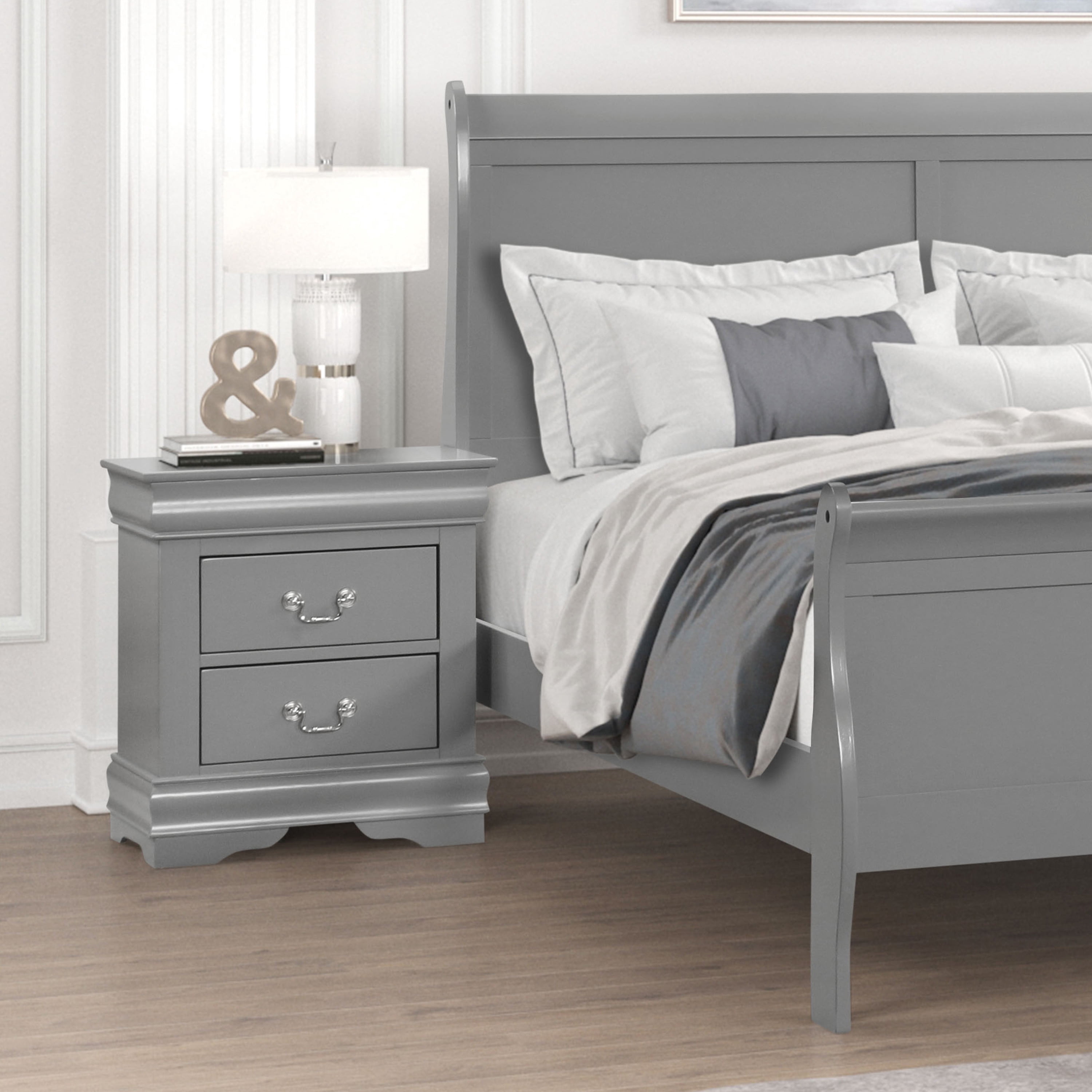 Furniture of America Vrai Modern 2-Drawer Nightstand, Gray