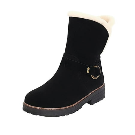 

Women S Snow Boots Fashion Winter Plush Insulation Solid Color Velvet Belt Buckle Decoration Flat Cotton Boots