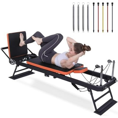 Pilates Reformer, Foldable Pilates Machine for Home Gym Workout with 4 Springs & 5 Cords, fit for Beginners & Advanced Users, Up to 300 LBS