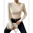 thumbnail image 3 of Women's Ruched Mock Neck Long Sleeve T Shirt Solid Slim Fitted Tee Tops S, 3 of 10