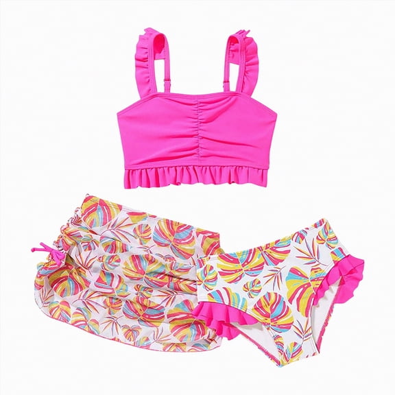 Hessimy Girls Two Piece Swimsuit Bikini Bathing Suit for Kids Hawaiian Swimwear Set,Kids Beach Set(Hot Pink,5-6 Years)