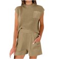 thumbnail image 2 of biudgviw 2 Piece Outfits for Women Comfy Cap Sleeve Mock Neck Knit Shirts Baggy Wide Leg Shorts with Pockets Fashion Sets, 2 of 6