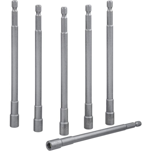 HUGFEGWE 6 Pieces Magnetic Nut Setter Driver Bits 6-Inch Extra Long Power Impact Hexagon Socket Nut Driver Set 1/4 Inch Hex Shank Quick Change Nut Drivers Drill Bit Bolt and Nut Remover Wrench Tool