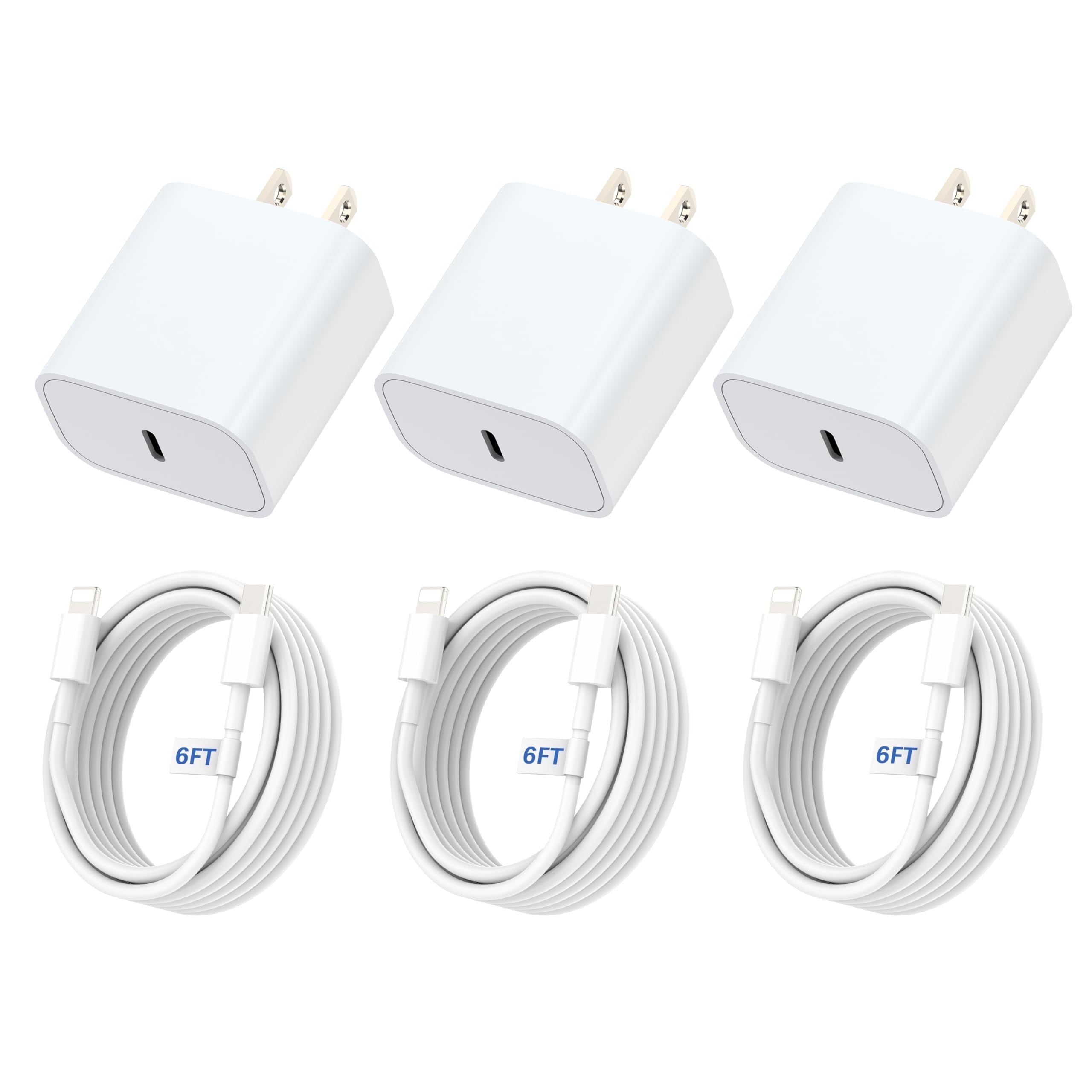 janyone 20W USB-C Fast Charger, 3 Pack Wall Charger with 6FT USB-C Cable for iPhone 14/13/12/11/Pro/Pro Max