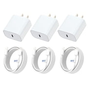 janyone 20W USB-C Fast Charger, 3 Pack Wall Charger with 6FT USB-C Cable for iPhone 14/13/12/11/Pro/Pro Max