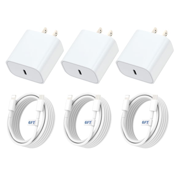 janyone 20W USB-C Fast Charger, 3 Pack Wall Charger with 6FT USB-C Cable for iPhone 14/13/12/11/Pro/Pro Max