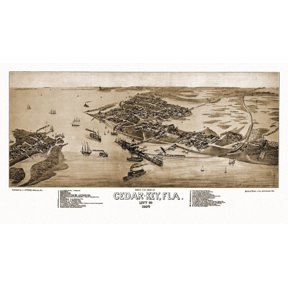 Old Map of Cedar-Key Florida 1884 Levy County Canvas Art - (18 x 24)