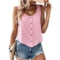 thumbnail image 3 of IYYVV Gingham Tops for Women Spring Summer Cotton Sleeveless Tank Top Casual Beach Cute Plaid Button Down Shirts Blouses Pink XL, 3 of 7