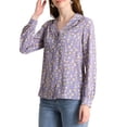 thumbnail image 5 of MODA NOVA Juniors Heart Polka Dots Button up V Neck Long Sleeve Shirts Purple Gray M, 5 of 7