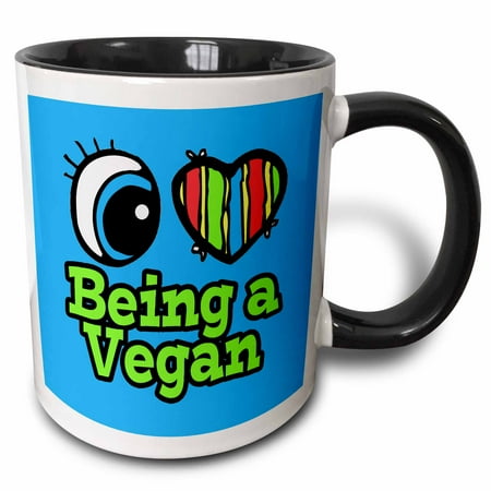 

3dRose Bright Eye Heart I Love Being a Vegan - Two Tone Black Mug 11-ounce