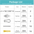 thumbnail image 4 of Shade Sail Hardware, 6 Inch 304 Marine Grade Stainless Steel Sun Shade Hardware Kit for Triangle/Rectangle/Square Sun Shade Sails Installation (40 PCS) B, 4 of 5