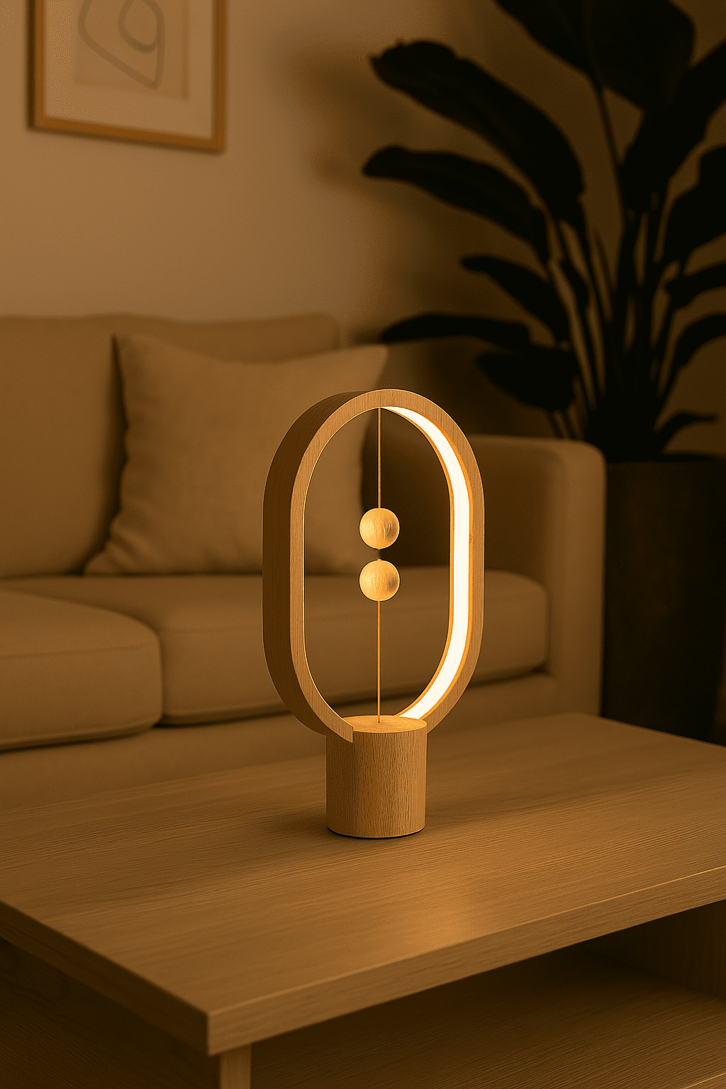 Heng Balance lamp Mini, Portable, Switch on in mid-air, USB-C LED Table lamp, Magnetic Desk lamp, Warm Eye-Care Lamp, Contemporary Modern Soft Light, Office, Home (Real Wood)