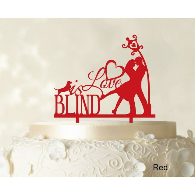 Love is Blid Custom Cake Topper Personalized Red Cake Topper Color Option Available 6-7 Inches Wide
